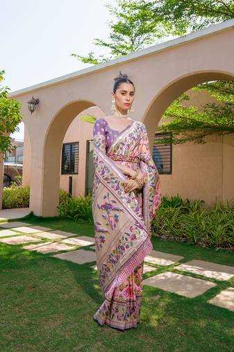 Banarasi Soft Silk Paithani Patola Saree With Meena Zari Weaving Pattern Paithani Weaving Border Rich Pallu With Blouse