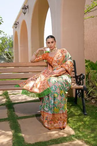 Banarasi Soft Silk Paithani Patola Saree With Meena Zari Weaving Pattern Paithani Weaving Border Rich Pallu With Blouse