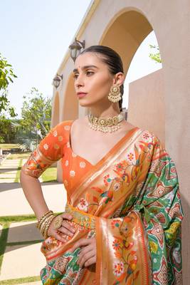 Banarasi Soft Silk Paithani Patola Saree With Meena Zari Weaving Pattern Paithani Weaving Border Rich Pallu With Blouse 3