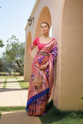 Banarasi Soft Silk Paithani Patola Saree With Meena Zari Weaving Pattern Paithani Weaving Border Rich Pallu With Blouse 1