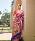 Banarasi Soft Silk Paithani Patola Saree With Meena Zari Weaving Pattern Paithani Weaving Border Rich Pallu With Blouse