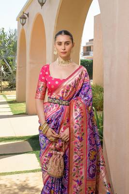 Banarasi Soft Silk Paithani Patola Saree With Meena Zari Weaving Pattern Paithani Weaving Border Rich Pallu With Blouse 3