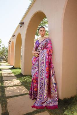 Banarasi Soft Silk Paithani Patola Saree With Meena Zari Weaving Pattern Paithani Weaving Border Rich Pallu With Blouse 1