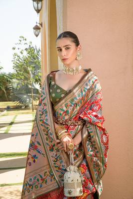 Banarasi Soft Silk Paithani Patola Saree With Meena Zari Weaving Pattern Paithani Weaving Border Rich Pallu With Blouse 3