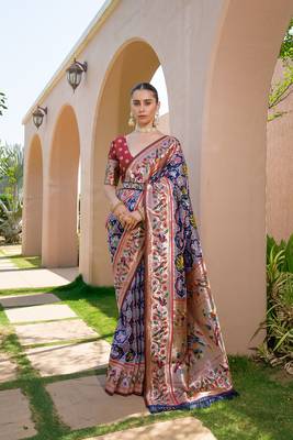  Banarasi Soft Silk Paithani Patola Saree With Meena Zari Weaving Pattern Paithani Weaving Border Rich Pallu With Blouse 1