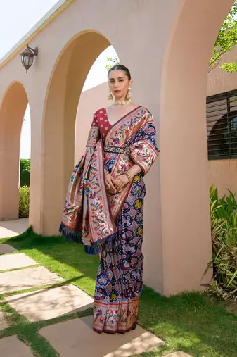  Banarasi Soft Silk Paithani Patola Saree With Meena Zari Weaving Pattern Paithani Weaving Border Rich Pallu With Blouse