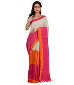 Aishani Collection Woven Jute Silk Banana Cotton Ketia Handloom Saree with bp (Multicolor, Beige) 