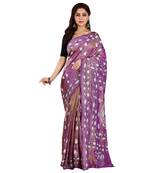 Aishani Collection Hand Embroidered Kantha Stitch Silk Saree with bp (Purple dual Tone)