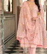 Pink floral embroidered georgette semi-stitched straight suit