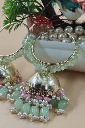   premium mogra bali jhumka-pista pink colour
