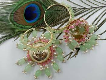   premium mogra bali jhumka-pista pink colour 2