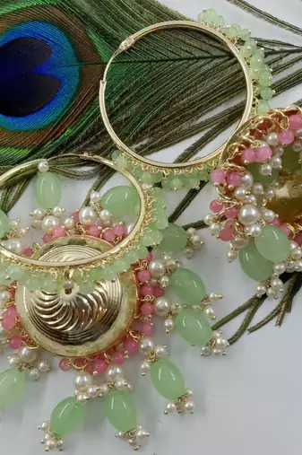   premium mogra bali jhumka-pista pink colour