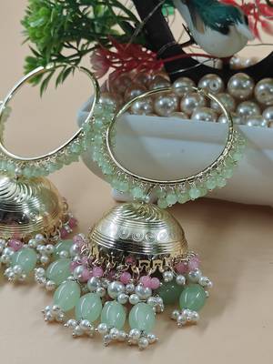   premium mogra bali jhumka-pista pink colour 3