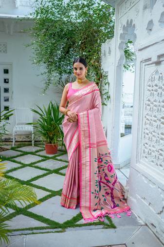 Soft kanjivaram silk blend Saree With Exclusive Contrast Border And Rich Paithani Pallu With Fancy Colourfull Tassels
