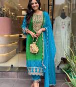 Designer pure chinnon silk heavy wedding wear suit set