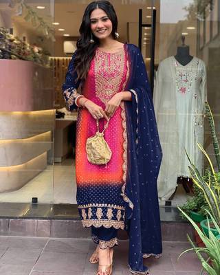 Designer pure chinnon silk heavy wedding wear suit set 1