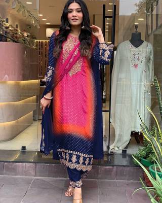 Designer pure chinnon silk heavy wedding wear suit set 2
