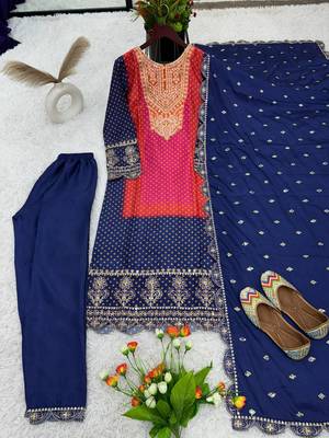 Designer pure chinnon silk heavy wedding wear suit set 3