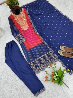 Designer pure chinnon silk heavy wedding wear suit set 4