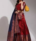 Premium Woven with Zari Work Semi-Stitched Half Saree with Unstitched Blouse with Dupatta