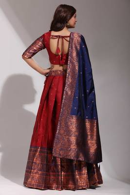 Premium Woven with Zari Work Semi-Stitched Half Saree with Unstitched Blouse with Dupatta 2