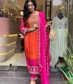 Designer pure chinnon silk heavy wedding wear suit set