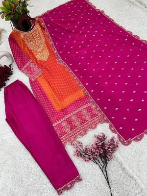 Designer pure chinnon silk heavy wedding wear suit set 2