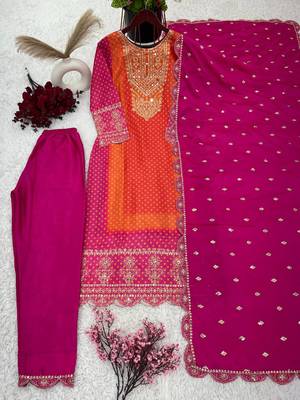 Designer pure chinnon silk heavy wedding wear suit set 3