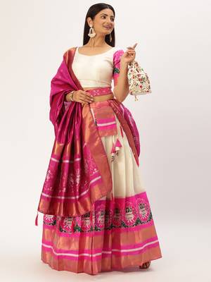 Premium Woven with Zari Work Semi-Stitched Half Saree with Unstitched Blouse with Dupatta 1