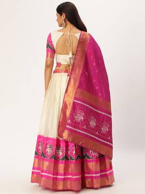 Premium Woven with Zari Work Semi-Stitched Half Saree with Unstitched Blouse with Dupatta 2