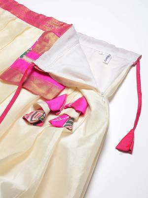 Premium Woven with Zari Work Semi-Stitched Half Saree with Unstitched Blouse with Dupatta 3