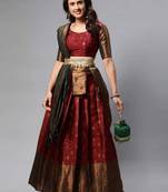 Premium Woven with Zari Work Semi-Stitched Half Saree with Unstitched Blouse with Dupatta