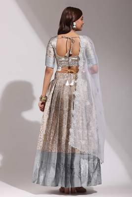 Premium Woven with Zari Work Semi-Stitched Zari Work lehenga with Unstitched Blouse and  Net Dupatta 2