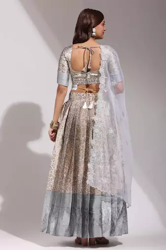 Premium Woven with Zari Work Semi-Stitched Zari Work lehenga with Unstitched Blouse and  Net Dupatta