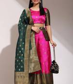 Premium Woven with Zari Work Semi-Stitched Half Saree with Unstitched Blouse with Dupatta