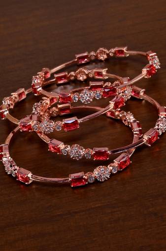 Rose Gold American Diamond Hydro Ruby Bangles BD720