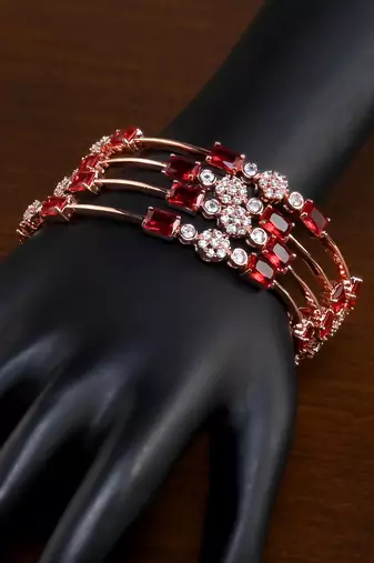 Rose Gold American Diamond Hydro Ruby Bangles BD720