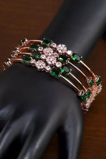 Rose Gold American Diamond Hydro Emerald Bangles BD721