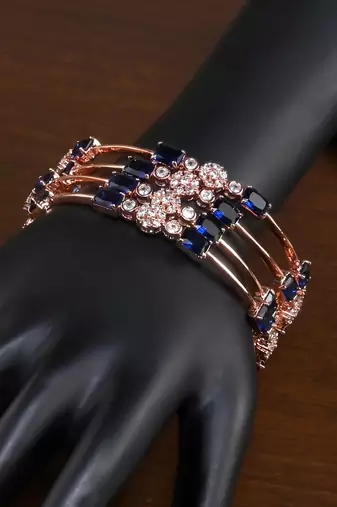 Rose Gold American Diamond Hydro Sapphire Bangles BD722