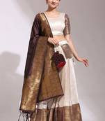 Premium Woven with Zari Work Semi-Stitched Zari Work Half Saree with Unstitched Blouse with Embroidery Rangoli Dupatta