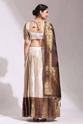 Premium Woven with Zari Work Semi-Stitched Zari Work Half Saree with Unstitched Blouse with Embroidery Rangoli Dupatta 2