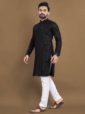Black embroidered rayon cotton straight kurta with payjama 3