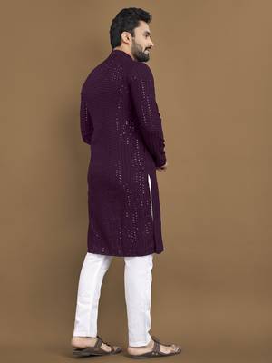Purple embroidered rayon cotton straight kurta with payjama 3
