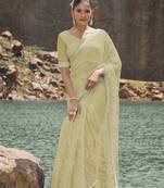 Pista Color Beads And Cut Dana Work Saree With Designer Blouse Fabric
