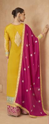 Yellow embroidered chinon semi-salwar suit 2