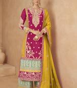 Pink embroidered chinon semi-stitched salwar suit