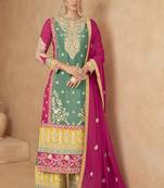 Green embroidered chinon semi-stitched salwar suit