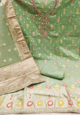 Pista Viscose Organza Banarasi Unstitched Dress Material 3