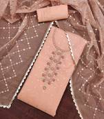 Peach Viscose Organza Banarasi Unstitched Dress Material