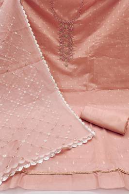 Peach Viscose Organza Banarasi Unstitched Dress Material 3